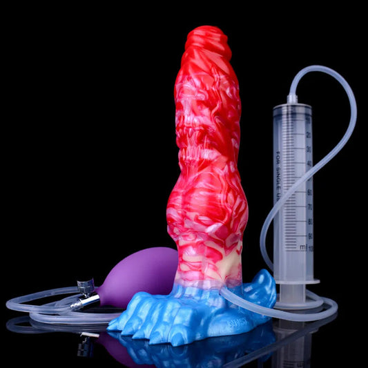 Monster knot inflatable ejaculating dildo