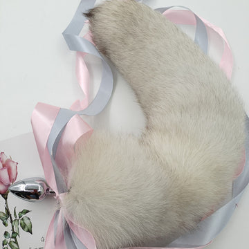 Grey Furry Real Fur Fox Tail Butt Plug