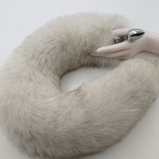 Grey Furry Real Fur Fox Tail Butt Plug