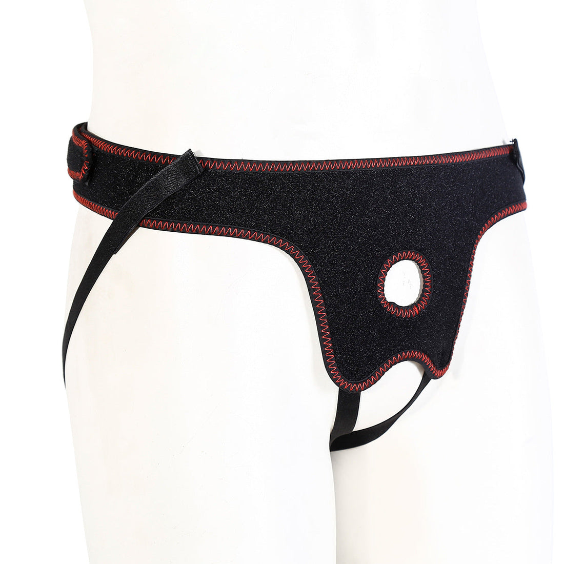 Black Red Adjustable Velcro Strap On Harness