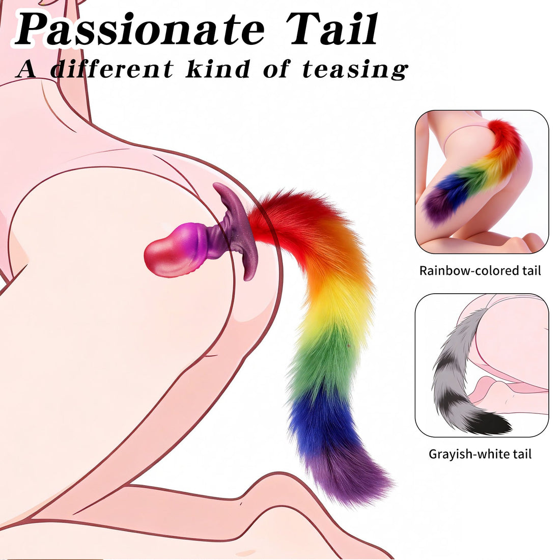 Rainbow Alien LGBT Silicone Fox Tail Anal Plug