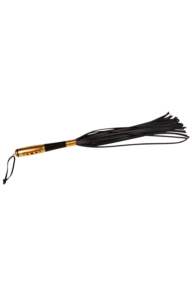 PU Pleasure Spanking Flogger with Golden Alloy Coated Handle