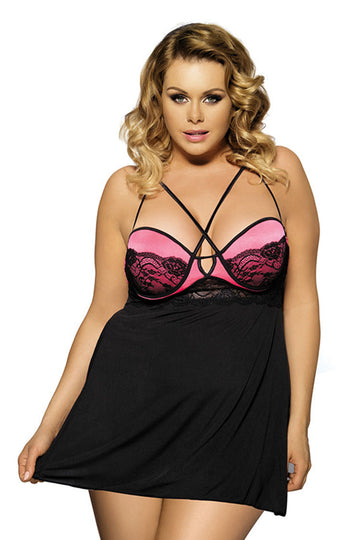 Plus Size Sexy Open-Back Babydoll Set