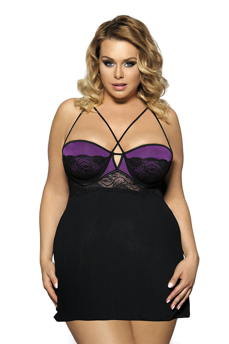 Plus Size Sexy Open-Back Babydoll Set