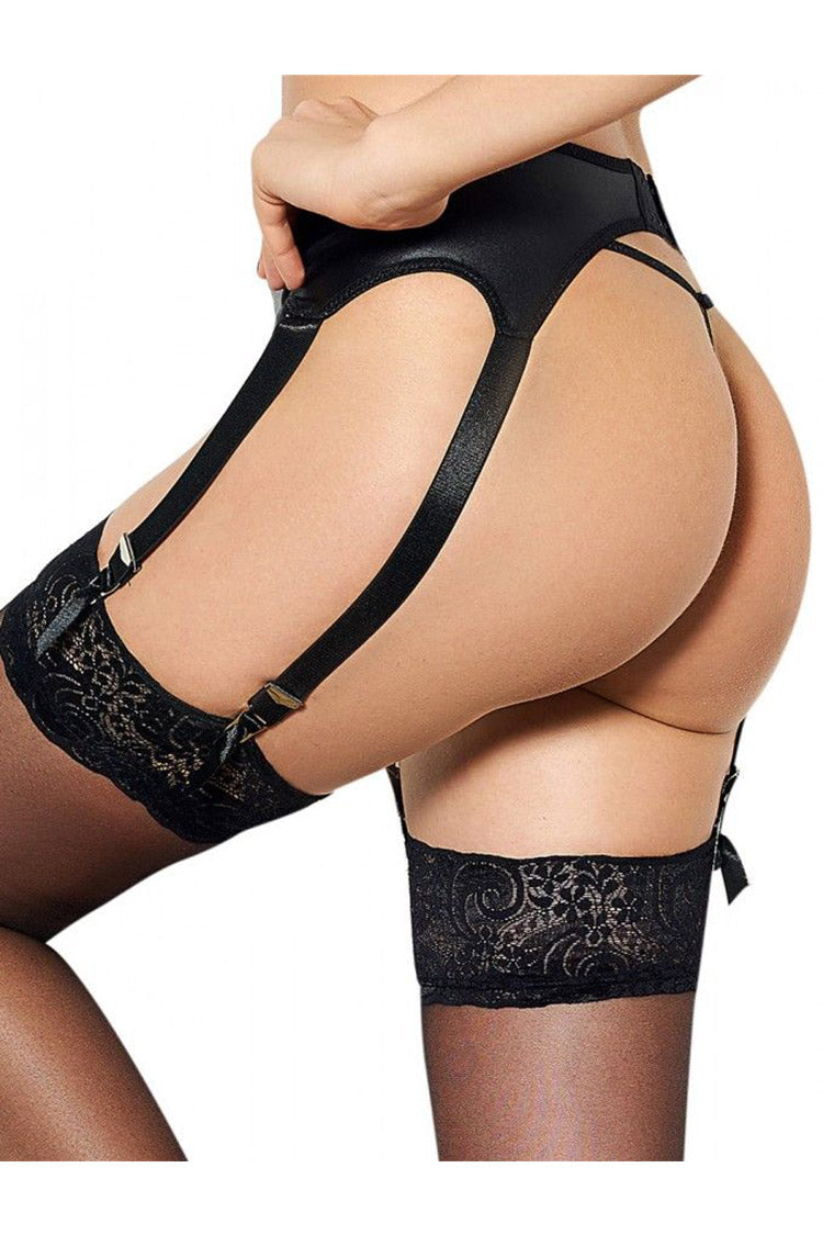 Plus Size Faux Leather Garter Belt Set