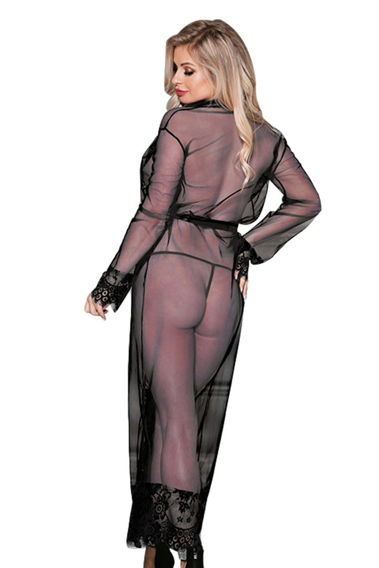Plus Size Sexy Sheer Floral Lace Lingerie Robe