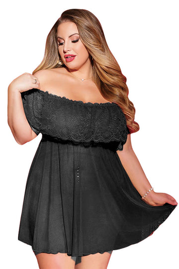 Plus Size Off Shoulder Lace Sexy Short Dress