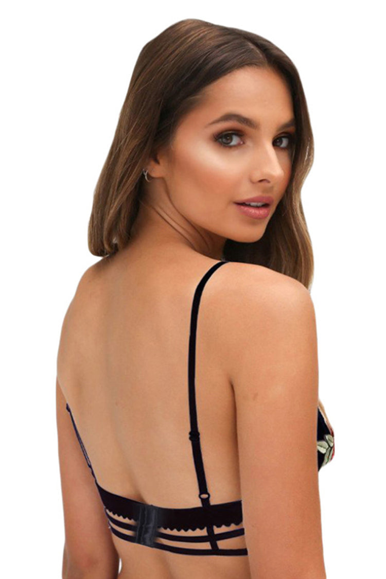 Sexy Rose Embroidered Cross Straps Bralette Top