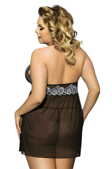 Plus Size Floral Lace Halter Neck Babydoll