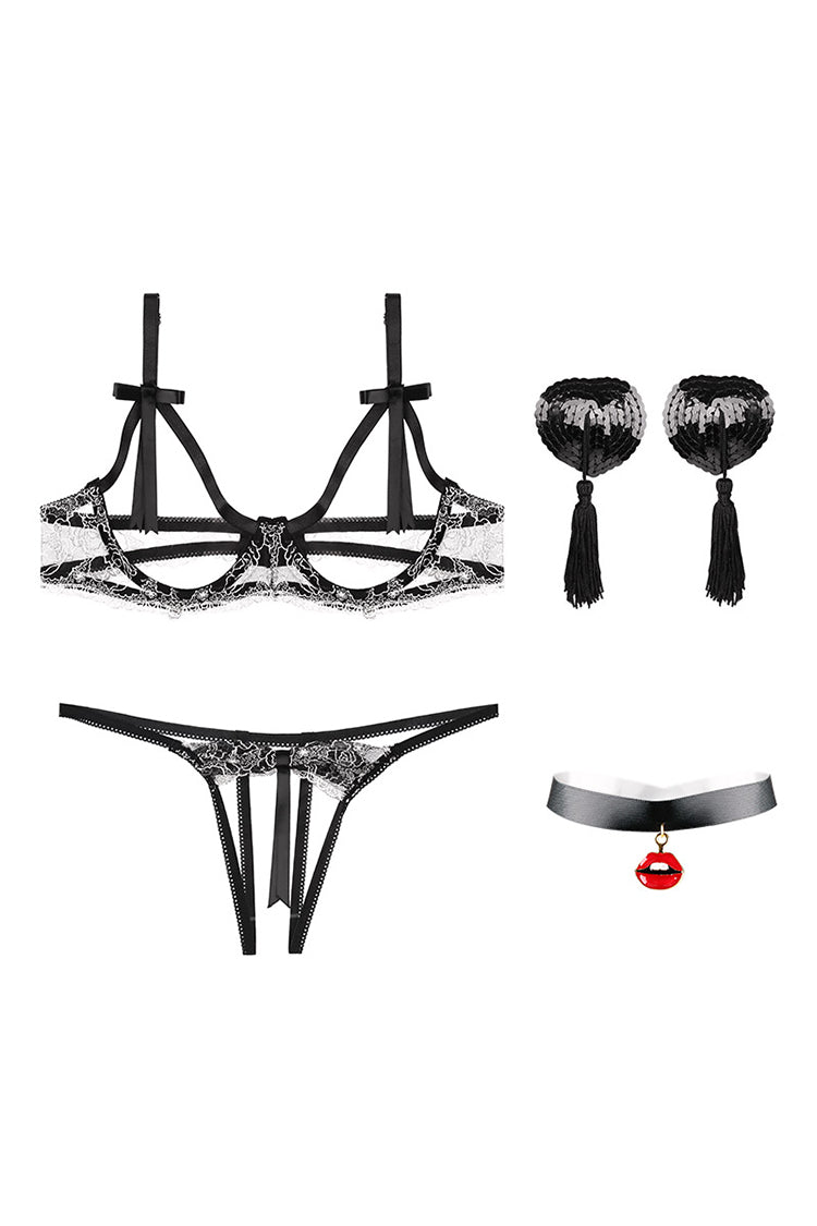 Fee et moi 1/4 Cup Bra and Crotchless Thong Set