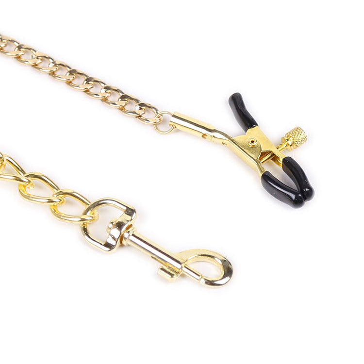 Leather BDSM Collar with Nipple Clamps Set