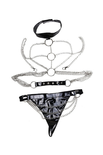 PU Leather Adjustable Fit Collar Harness Body Chain