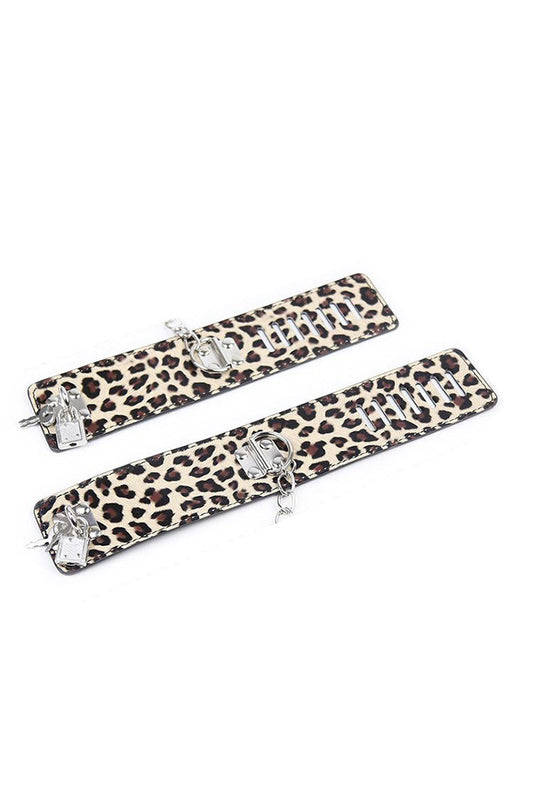 Leopard Printed BDSM Collar with Wrist and Ankle Cuffs
