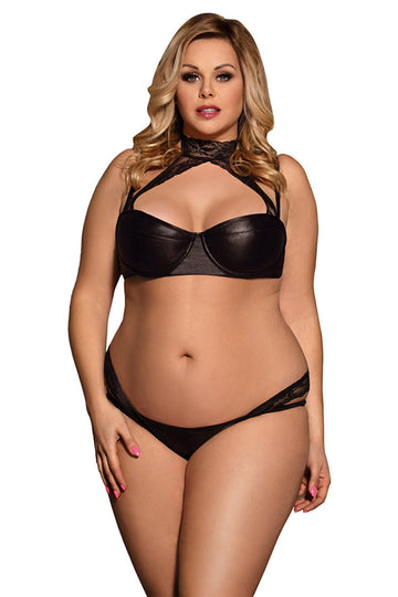 Plus Size Floral Lace Halter Neck Bra and panties Set