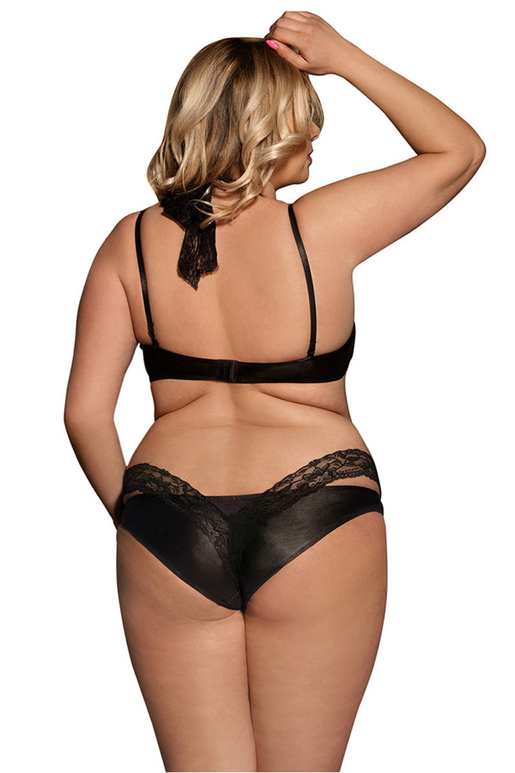 Plus Size Floral Lace Halter Neck Bra and panties Set