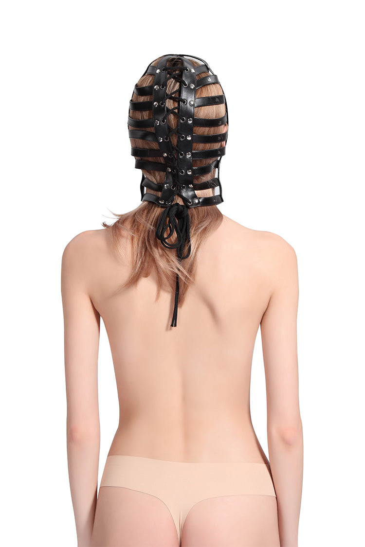 Adjustable PU Leather Cage Hood – BDSM Head Harness Mask