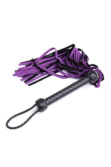 Black Leather Flogger with Purple Suede Fronds