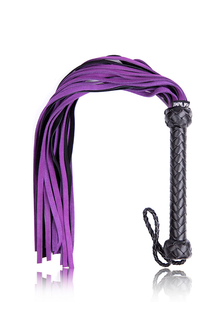Black Purple Flogger Whip Soft Suede Falls Braided Grip