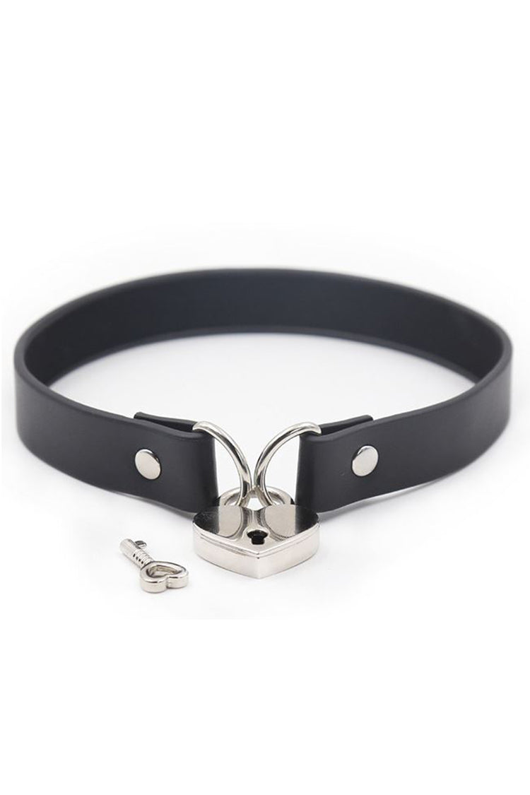 Heart Shape Lock Leather BDSM Collar