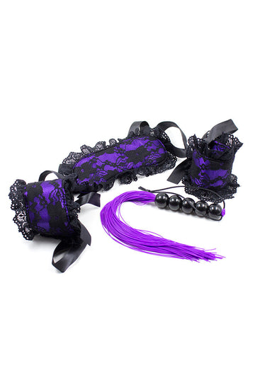 Lace Handcuffs Blindfold Flogger Bondage Kit