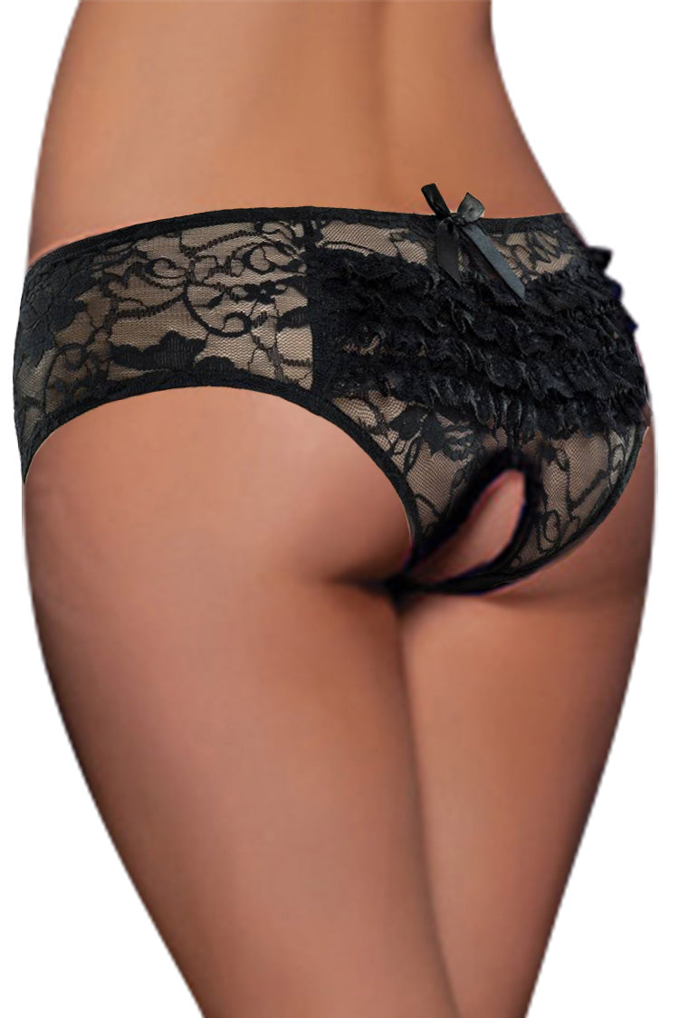 Crotchless Pantie Lace Ruffle-Back Naughty Knickers