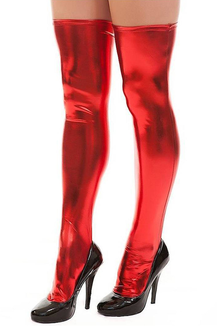 Wet Look Faux Leather Thigh High Stockings