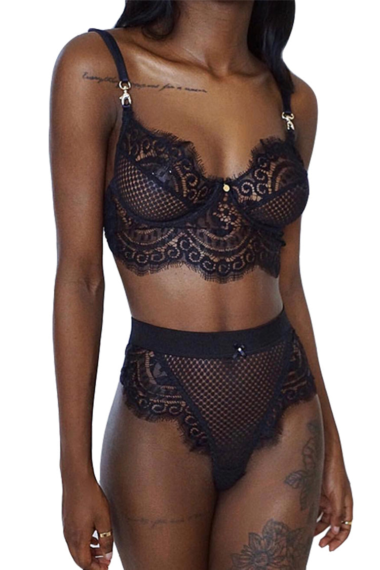 See Through Hollow Women Underwear Sexy Girl Bra Set Lace Patchwork