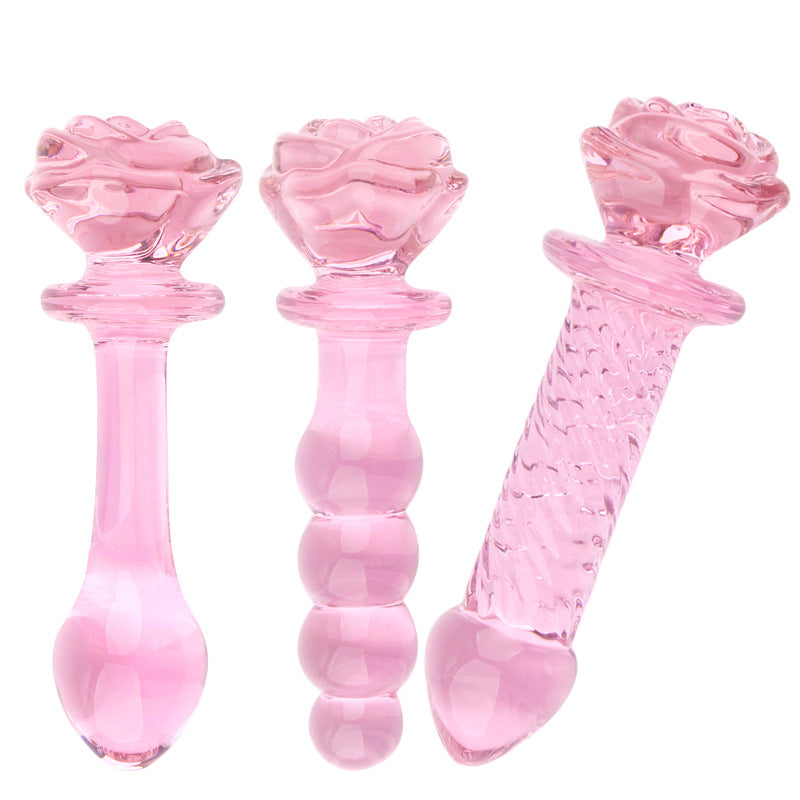 Pink Rose Beaded Custom Anal Glass Dildo