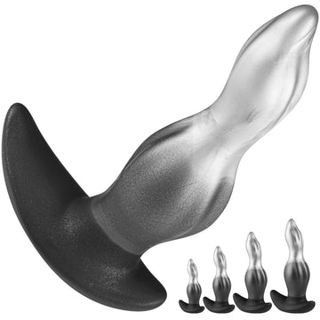 Black Silver Fantasy Curved Huge Butt Plug