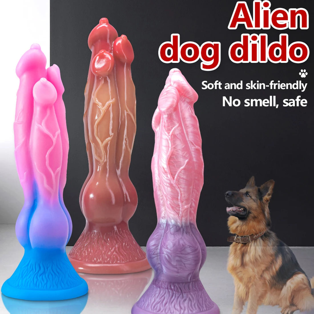11 Inch Colorful Three Headed Dog Dildo