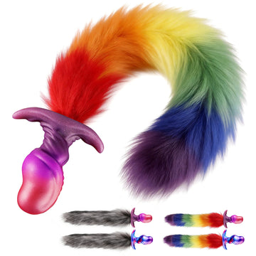 Rainbow Alien LGBT Silicone Fox Tail Anal Plug
