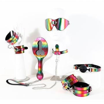 Rainbow Leather BDSM Bondage Spanking Paddle Kit