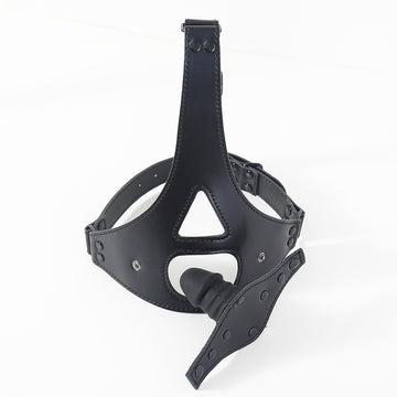 Black Leather Training BDSM Dildo Gag Mask