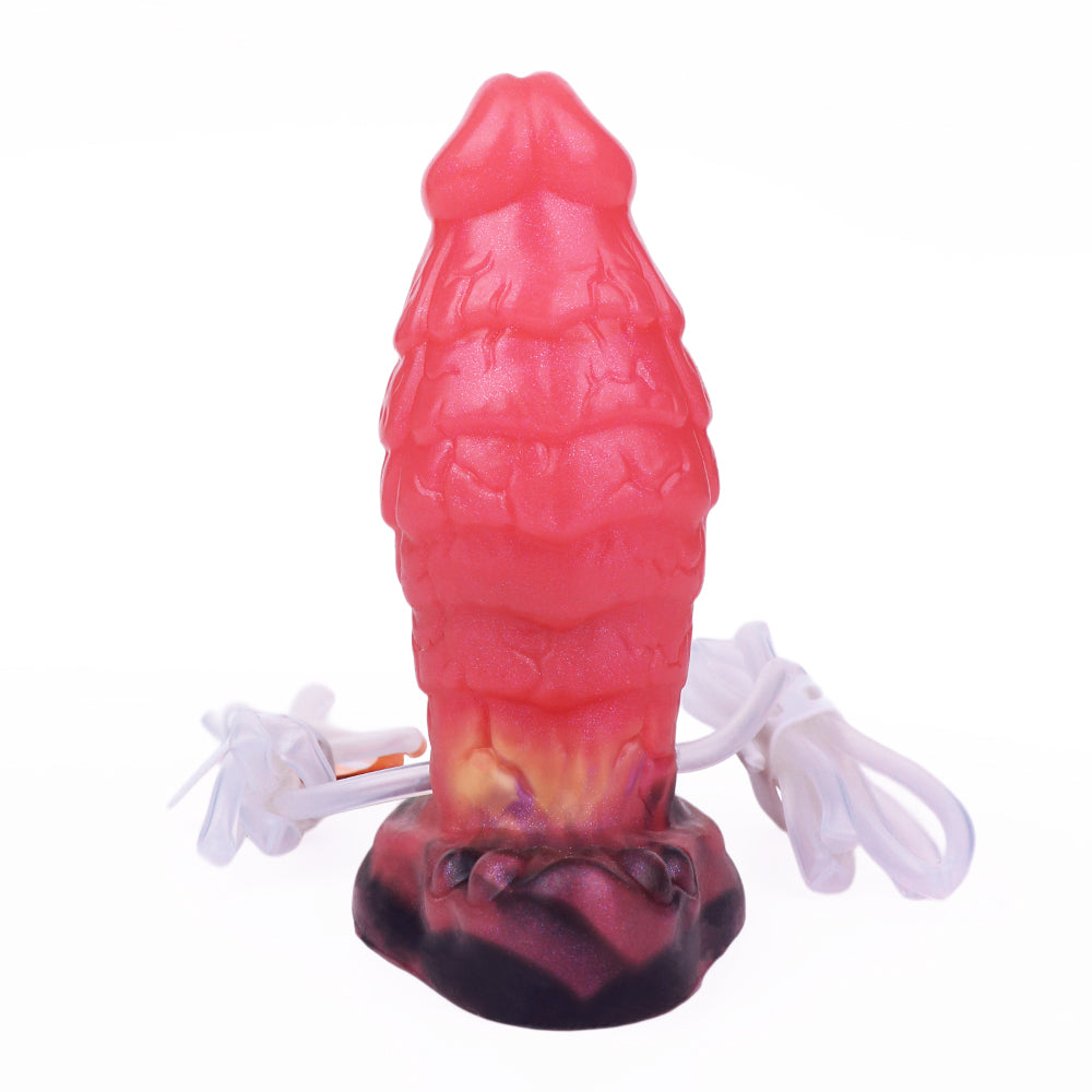 Red Ribbed Monster Squirting Inflatable Butt Plug
