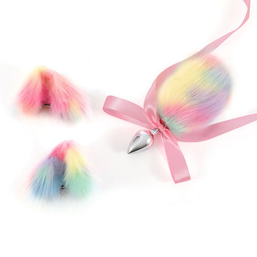 Rainbow Bunny Tail Anal Plug with Ears