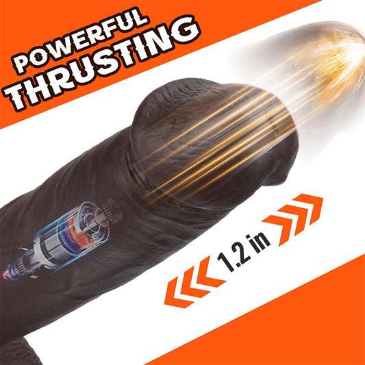 9 Inch Black Heated Vibrating Thrusting Dildo