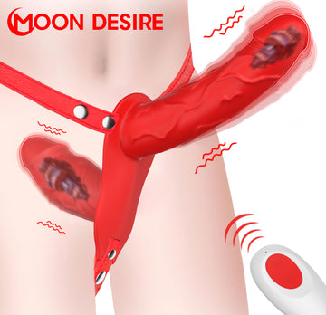 Red Vibrating Double Strap On  Harness Dildo