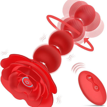 Red Vibrating Beads Anal Plug Rose Toy