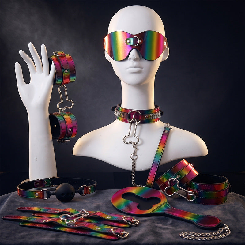 Rainbow Leather BDSM Bondage Spanking Paddle Kit
