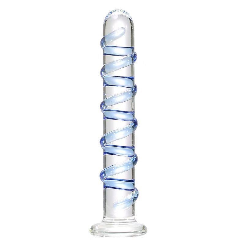 7 Inch Blue Textured Glass Dildo