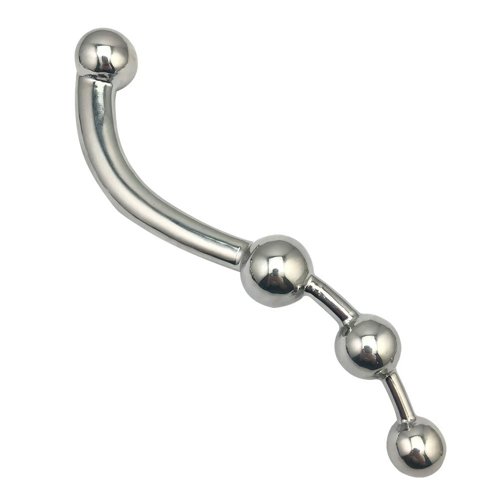 Curved Stainless Steel Bead G-Spot Metal Dildo