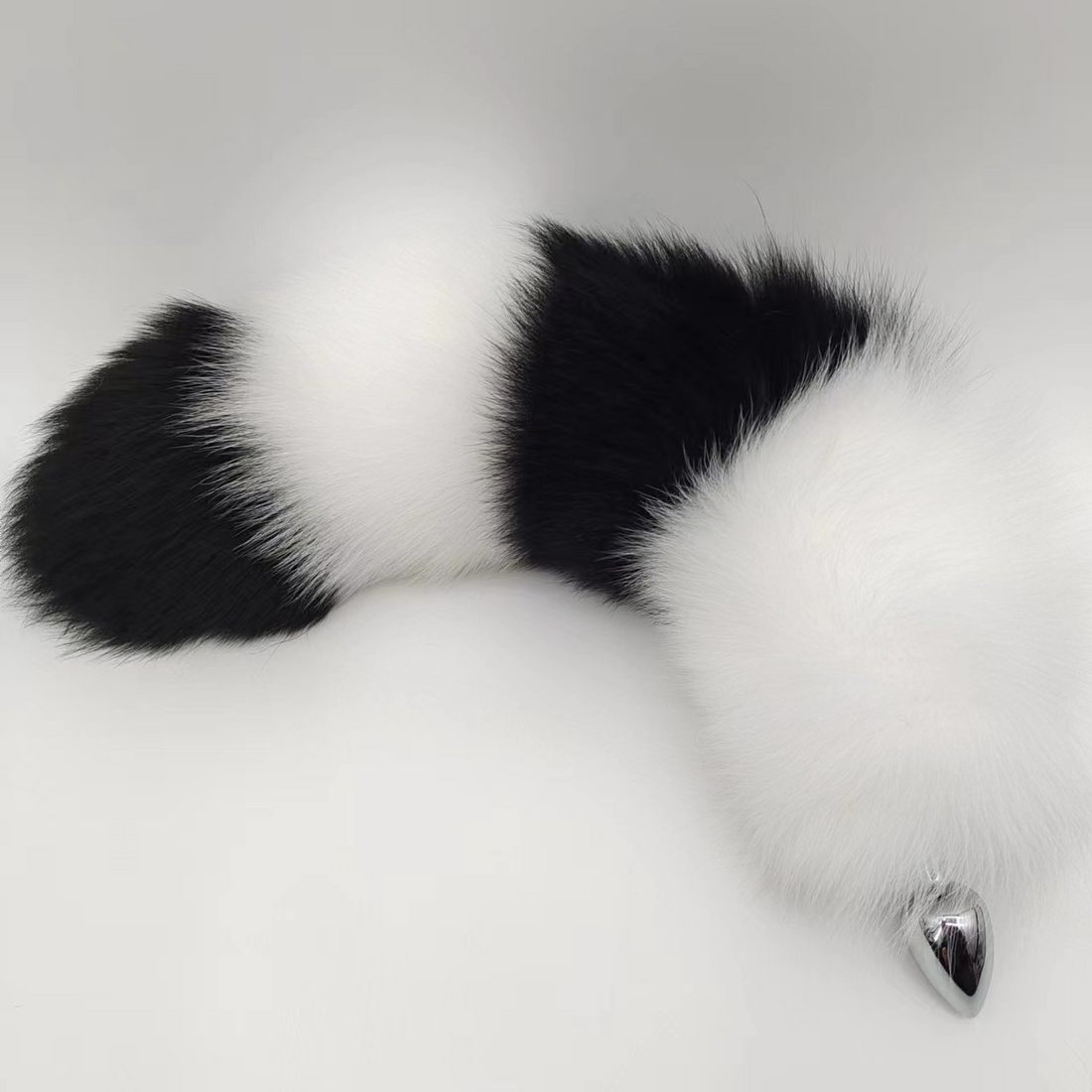 White Black Metal Furry Animal Fox Tail Butt Plug