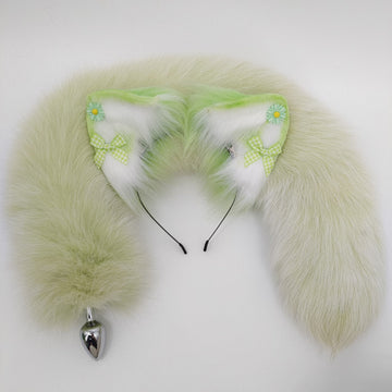 Lime Green 27 Inch Furry Fox Tail Butt Plug