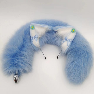 Metallic Blue Fox Tail Butt Plug
