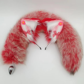 Red Gradient Furry Fox Tail Butt Plug