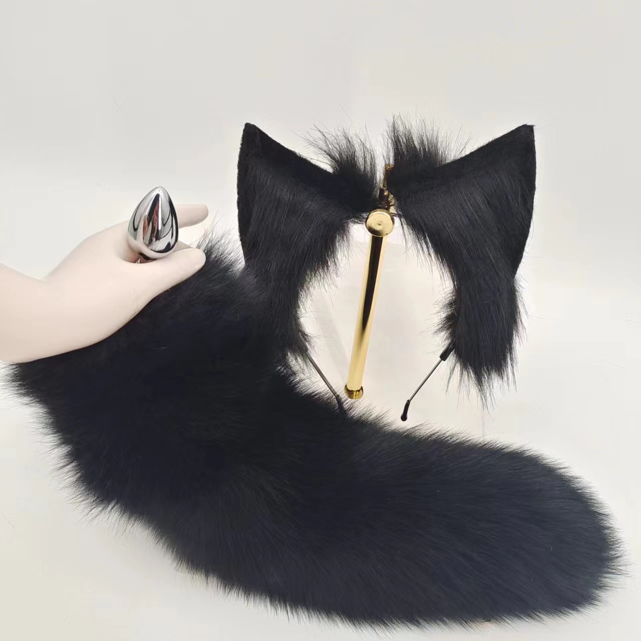 Black 15 Inch Fox Tail Butt Plug