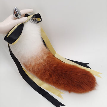 Orange Long Fluffy Fox Tail Butt Plug Kit