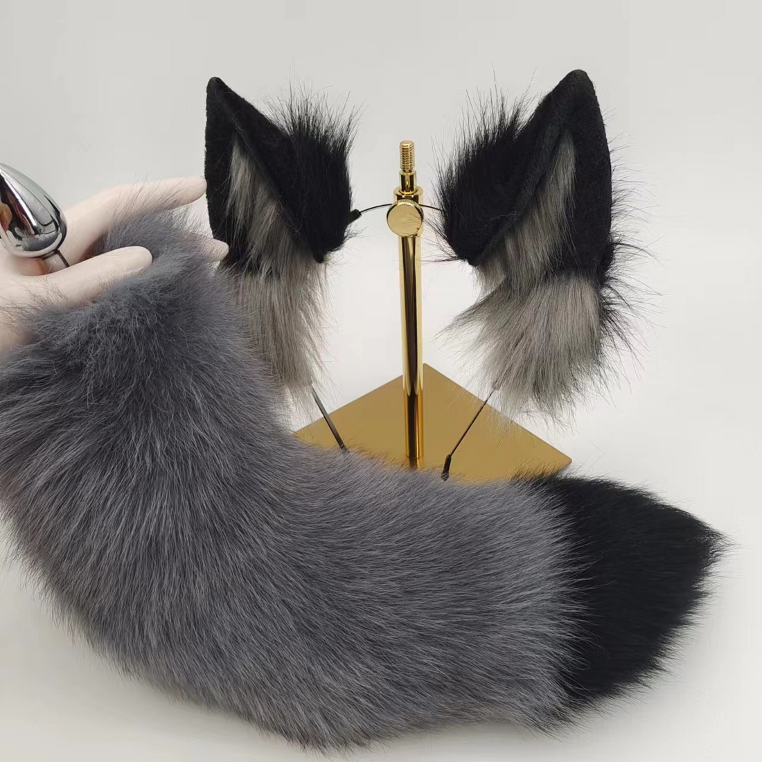 15 Inch Grey Fox Tail Butt Plug