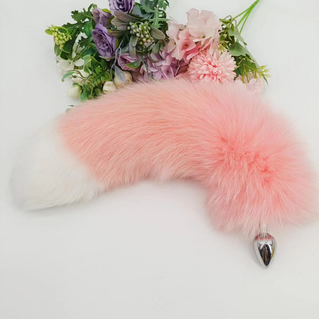 Pink White Tip Animal Fox Tail Butt Plug