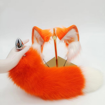Orange White Tip Set Fox Tail Butt Plug
